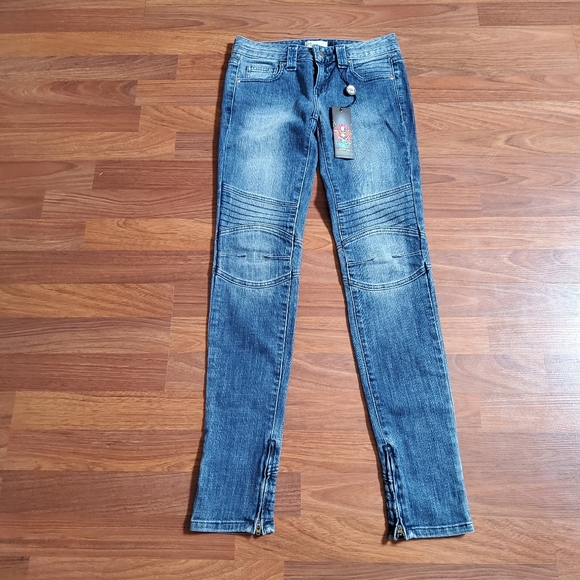 Ed Hardy Womens Biker Low Rise Skinny Ankle Zipper Jeans Size 25 Blue New